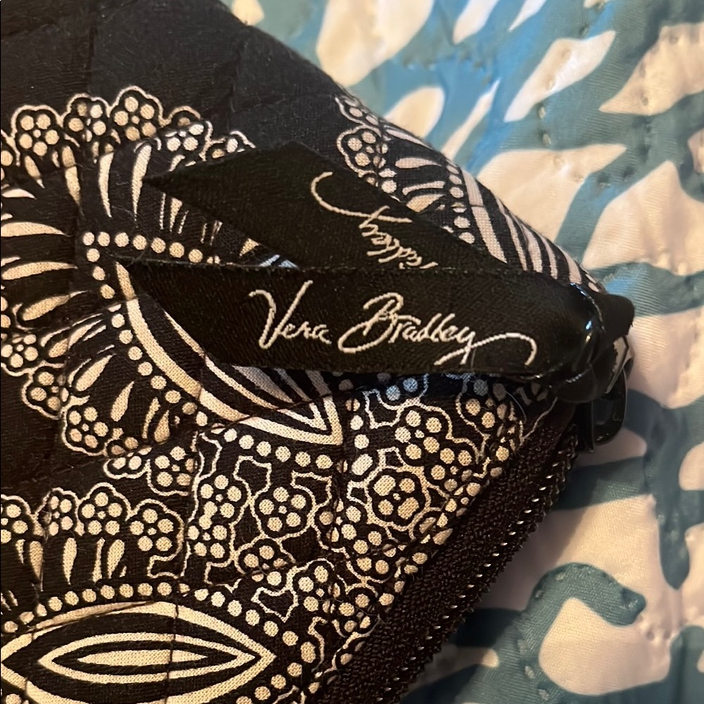 Vera Bradley Black and White Quilted Floral Pouch